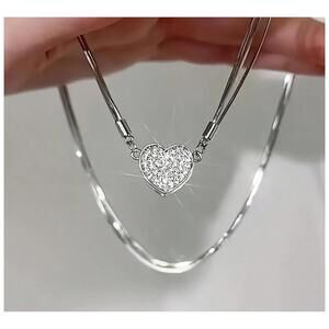 Heart clasp magnetic - Necklace - Silver - CZs - 19"